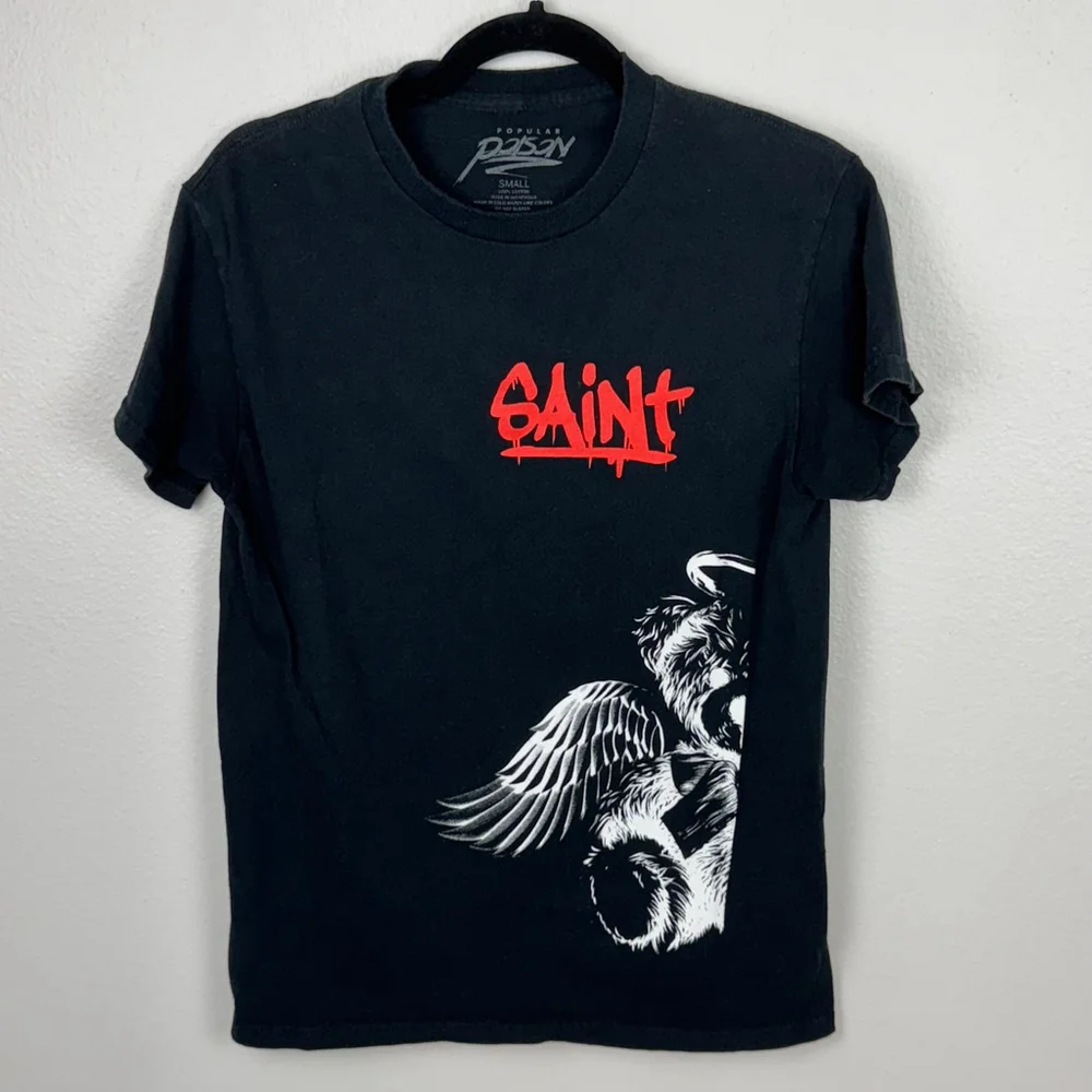 Popular Poison SAINT Mens Small Black Gothic Teddy Bear Winged Graphic T-Shirt